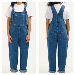 Lucy & Yak Easton Dungarees Organic Denim Baggy Overalls Mid Blue Size US 12L